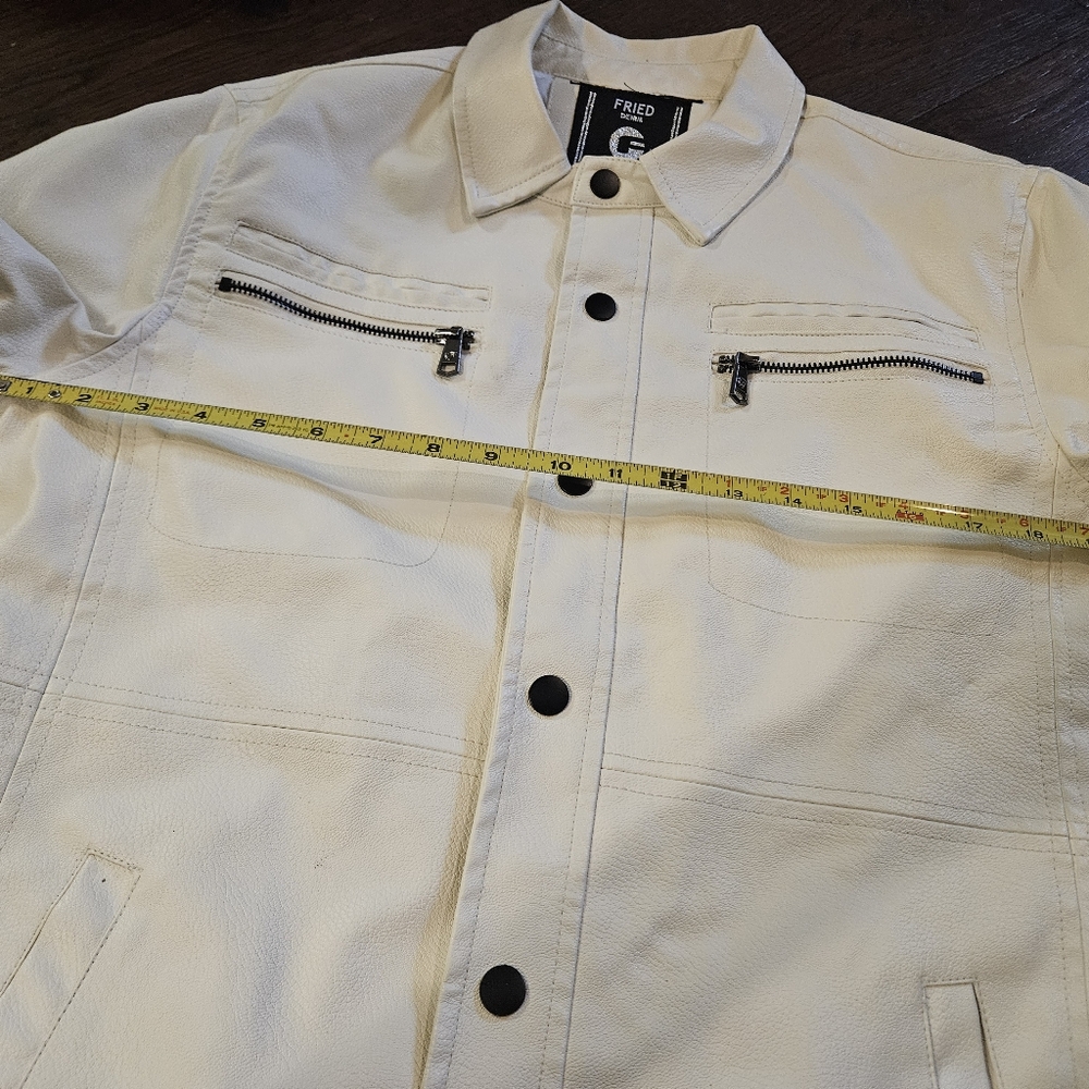 Fried Denim Faux Leather Jacket White Men's Size Medium Used Condition Zippers. - Picture 6 of 14
